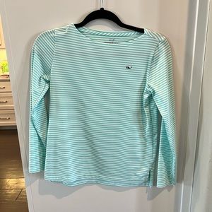 Vineyard vines mint and white striped long sleeve shirt.